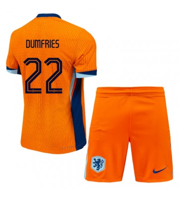 Holland Denzel Dumfries #22 Hjemmebanesæt Børn EM 2024 Kort ærmer (+ korte bukser)